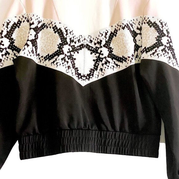 Maje Thelo Color-Blocked Neoprene Zip Track Jacket size 2/M, black, white, cream - Picture 11 of 15